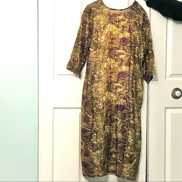 3 Piece Pakistani/Indian Long Self Print Kurta with Sequins Salwar Dupata - Picture 3 of 8